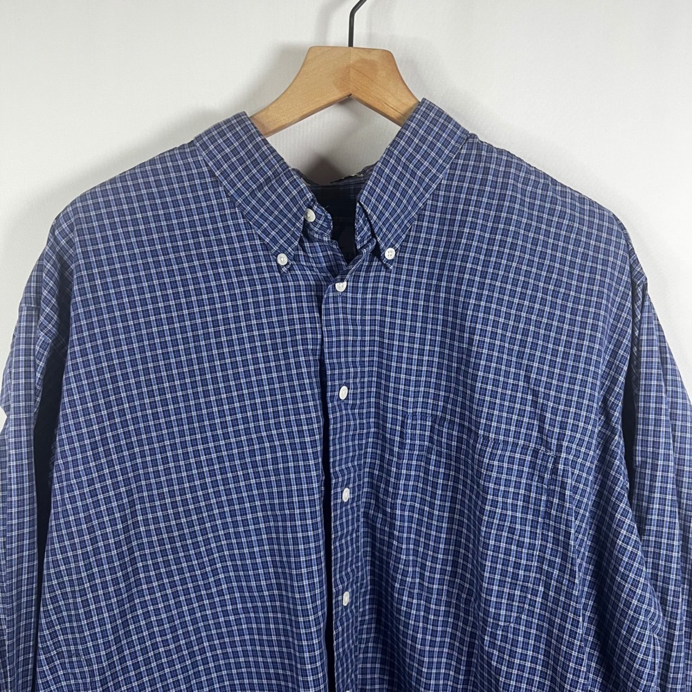 Vintage Eagle Crest Men 2XLT Blue Check‎ Plaid Button Down Long Sleeve Shirt - Picture 4 of 8